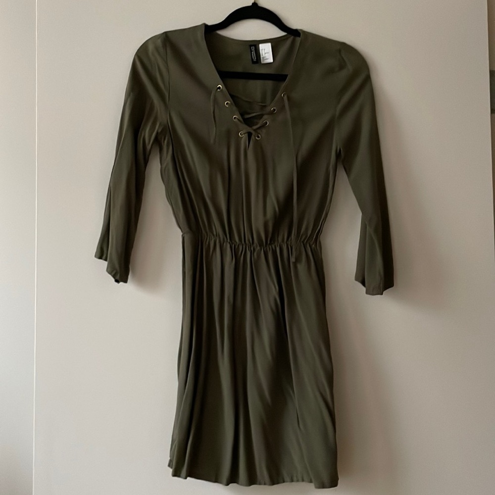 Olive green crochet midi dress